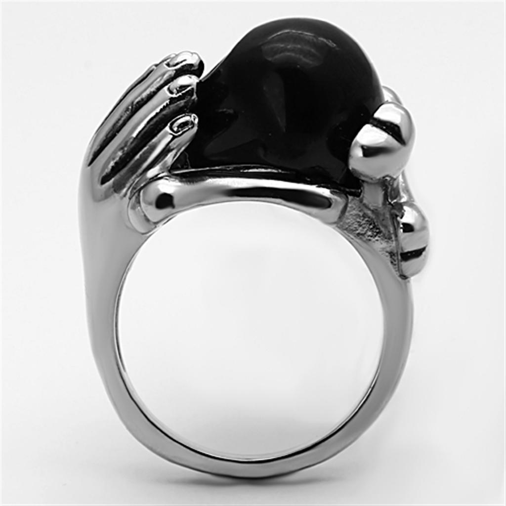 TK1206 Two-Tone IP Black Stainless Steel Ring featuring a jet epoxy center stone, showcasing a modern and elegant design.