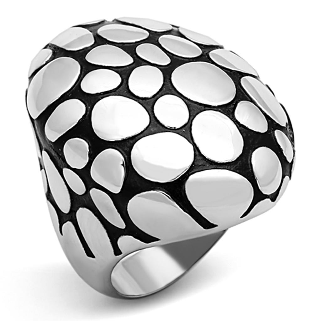 TK1208 High Polished Stainless Steel Ring featuring a Jet Epoxy center stone, showcasing a sleek and modern design.