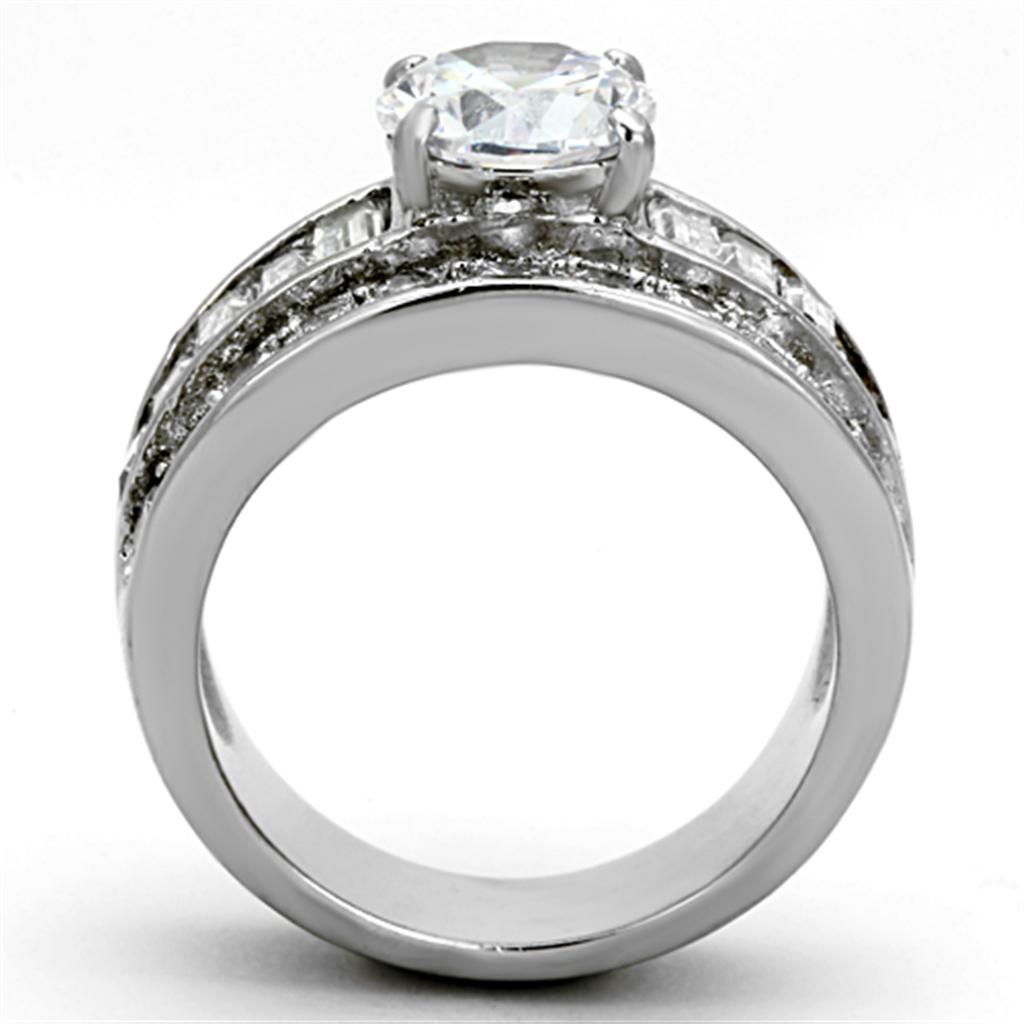 TK1232 High Polished Stainless Steel Ring featuring a clear AAA Grade CZ stone, showcasing its elegant design and shine.