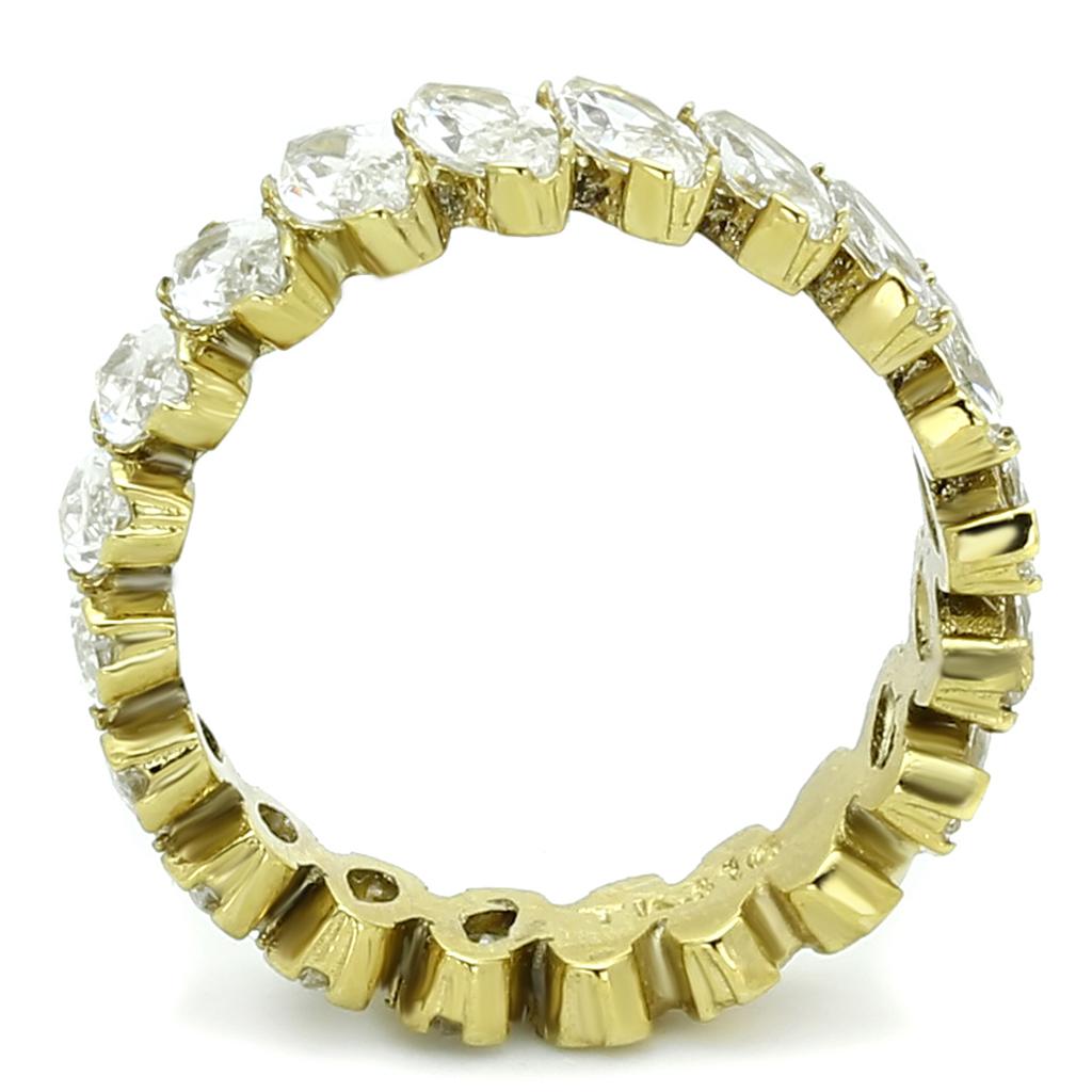 TK1234 IP Gold Stainless Steel Ring featuring a clear AAA Grade CZ stone, showcasing its elegant design and luxurious finish.