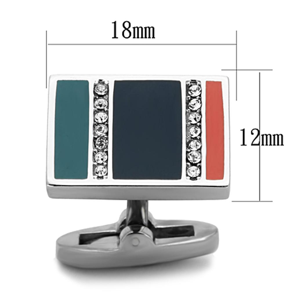 High polished stainless steel cufflink with clear top-grade crystal centerpiece, showcasing elegance and sophistication.