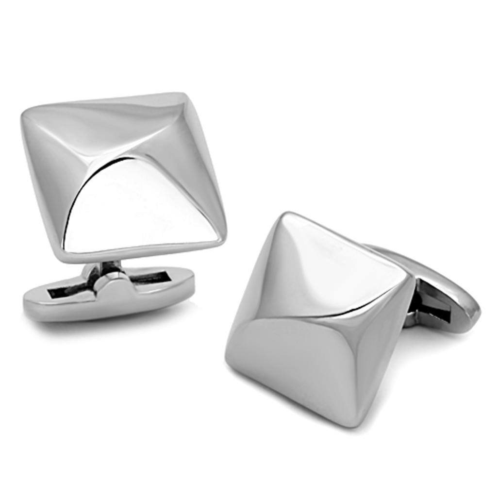 High polished stainless steel cufflink with a sleek design, perfect for formal occasions.