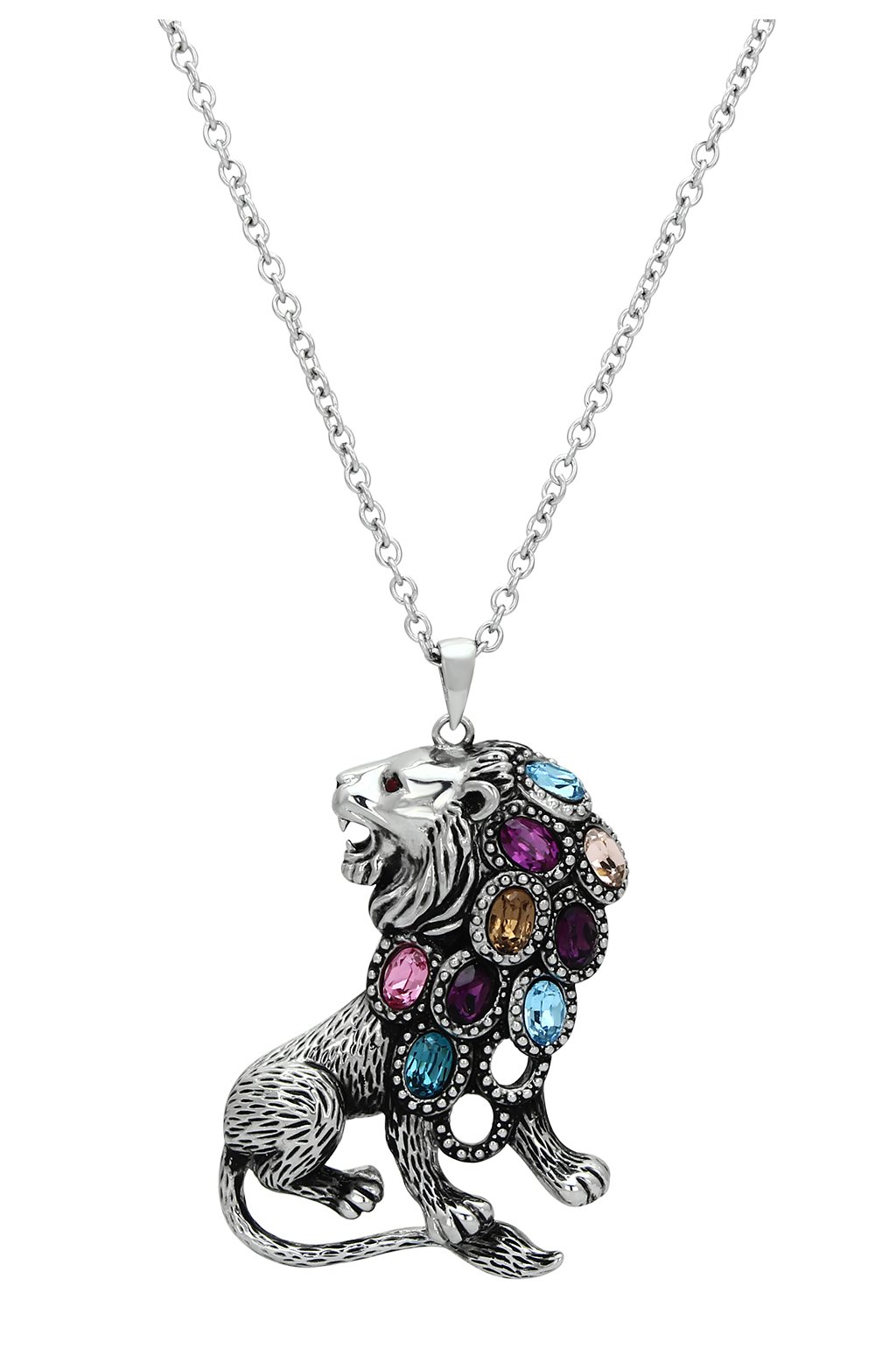 TK1125 High Polished Stainless Steel Chain Pendant featuring a multi-color top-grade crystal, showcasing its elegant design and shine.
