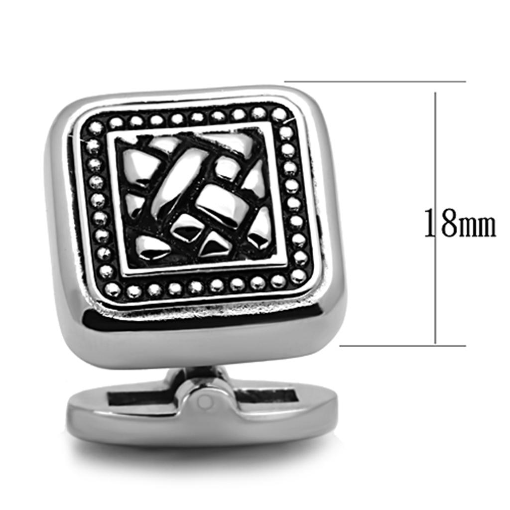High polished stainless steel cufflink with jet epoxy center stone, showcasing elegance and sophistication.