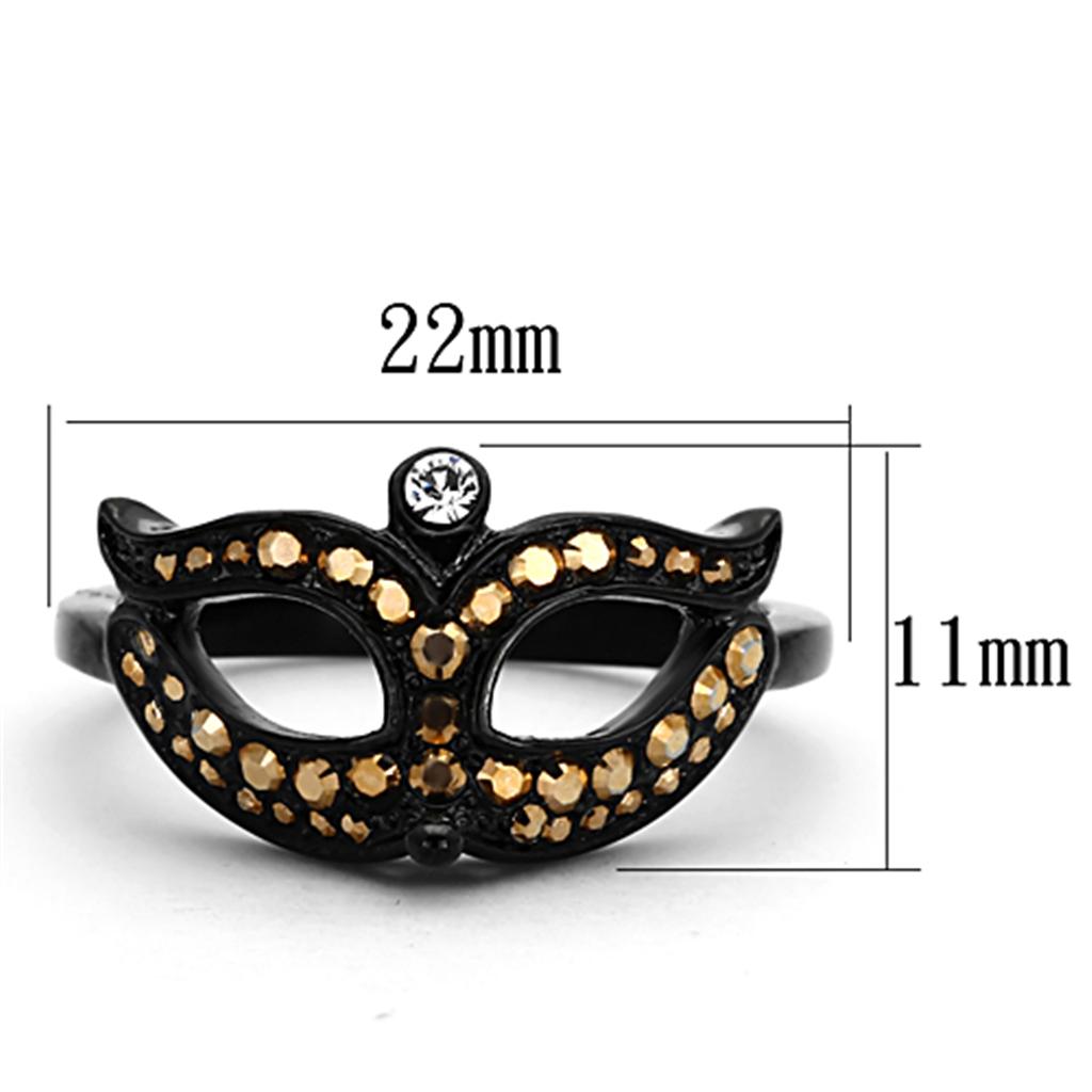 TK1299 IP Black Stainless Steel Ring featuring a Top Grade crystal in metallic light gold, showcasing a modern and elegant design.