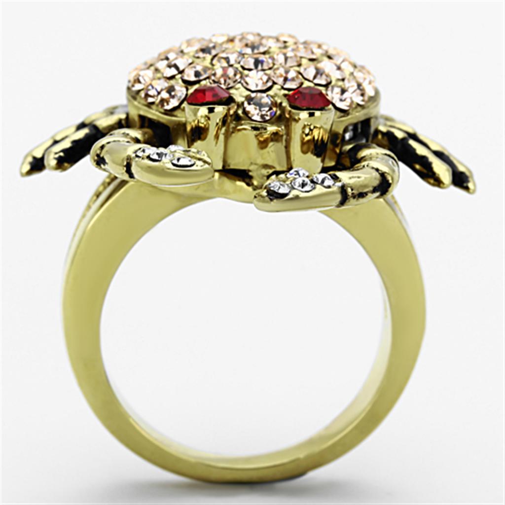 TK1290 IP Gold Stainless Steel Ring featuring a multi-color top-grade crystal, showcasing its elegant design and luxurious finish.