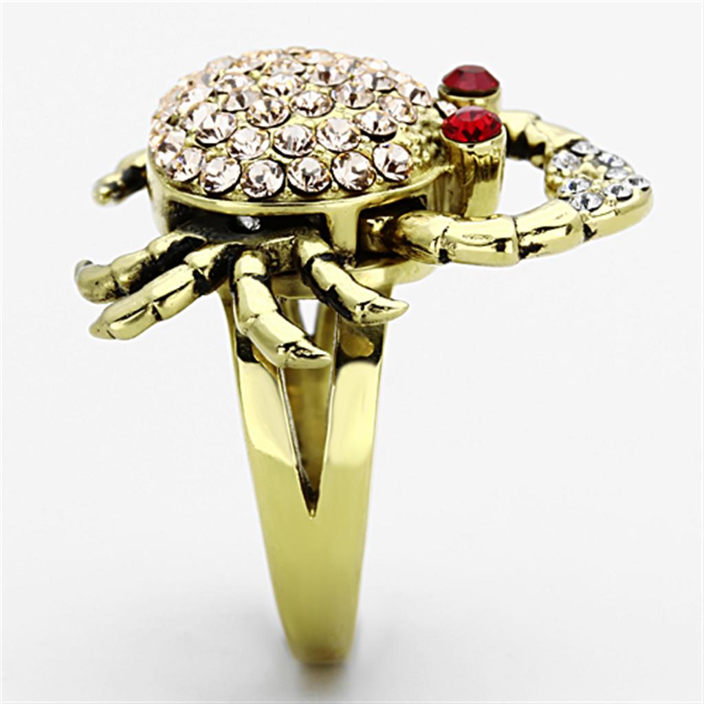 TK1290 IP Gold Stainless Steel Ring featuring a multi-color top-grade crystal, showcasing its elegant design and luxurious finish.