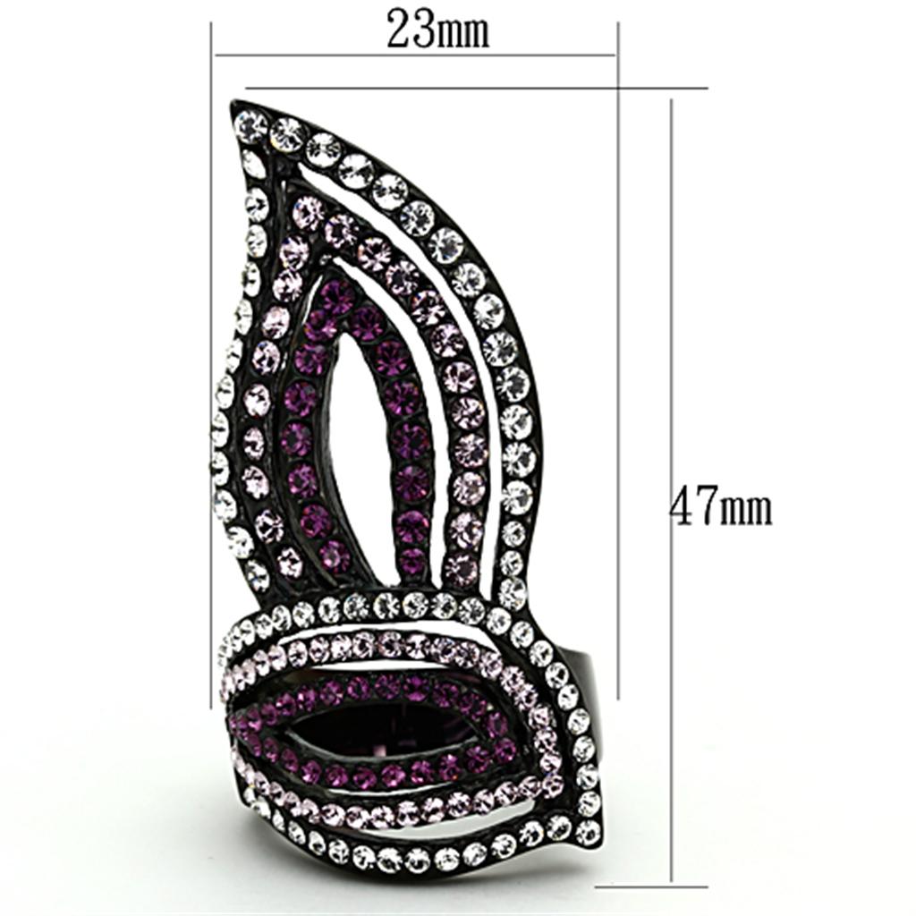TK1293 IP Black Stainless Steel Ring featuring a multi-color top-grade crystal, showcasing a modern and elegant design.