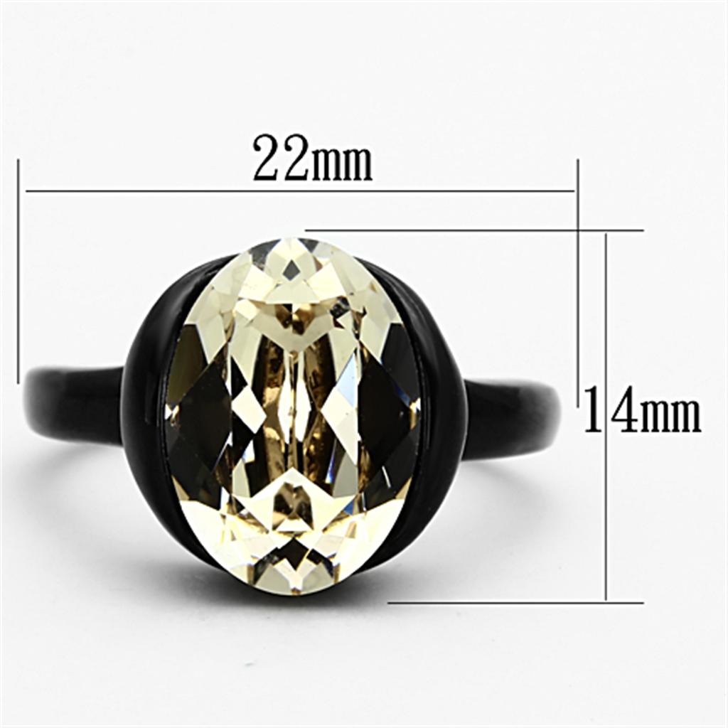 TK1298 IP Black Stainless Steel Ring with top-grade light smoked crystal, showcasing a sleek design and durable finish.
