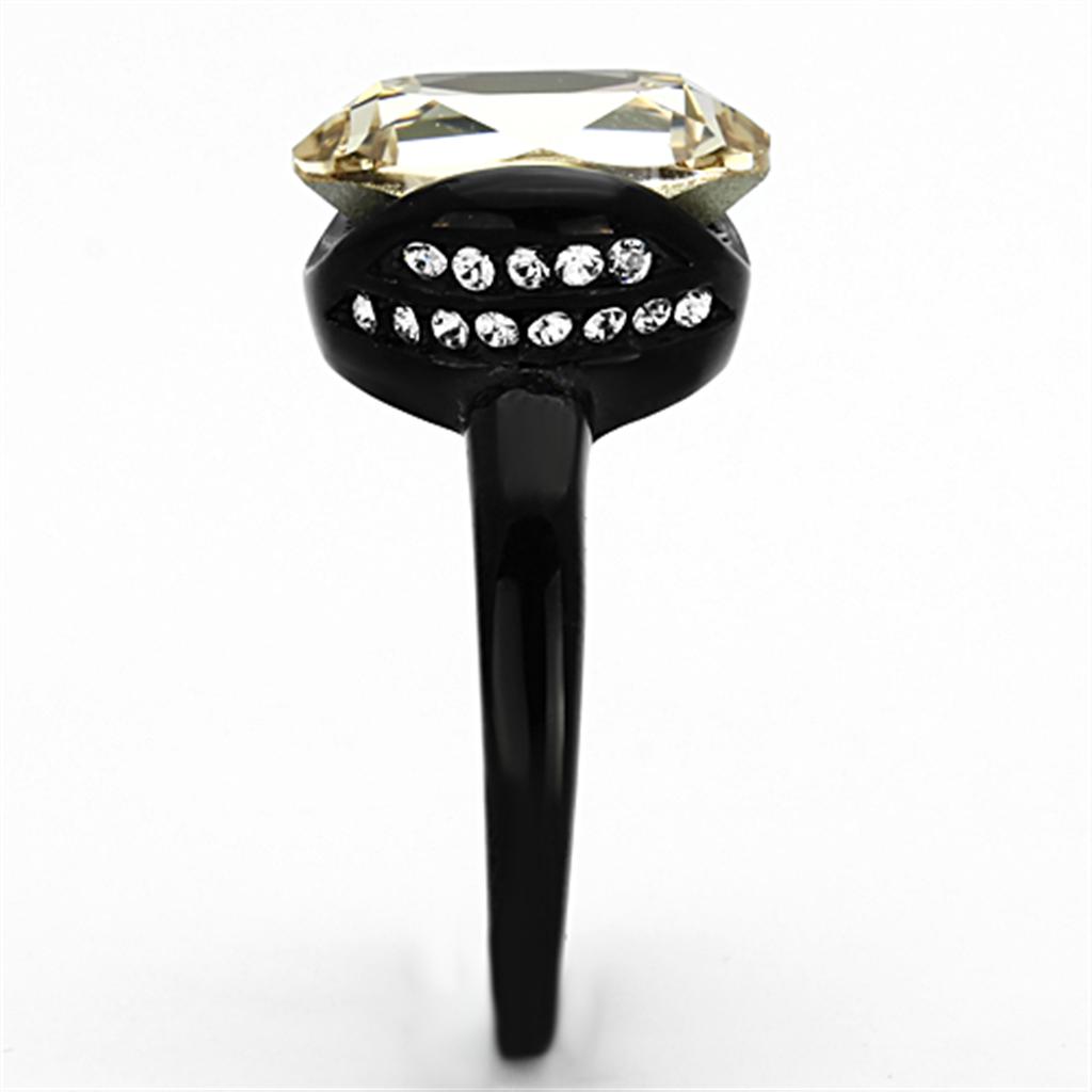 TK1298 IP Black Stainless Steel Ring with top-grade light smoked crystal, showcasing a sleek design and durable finish.