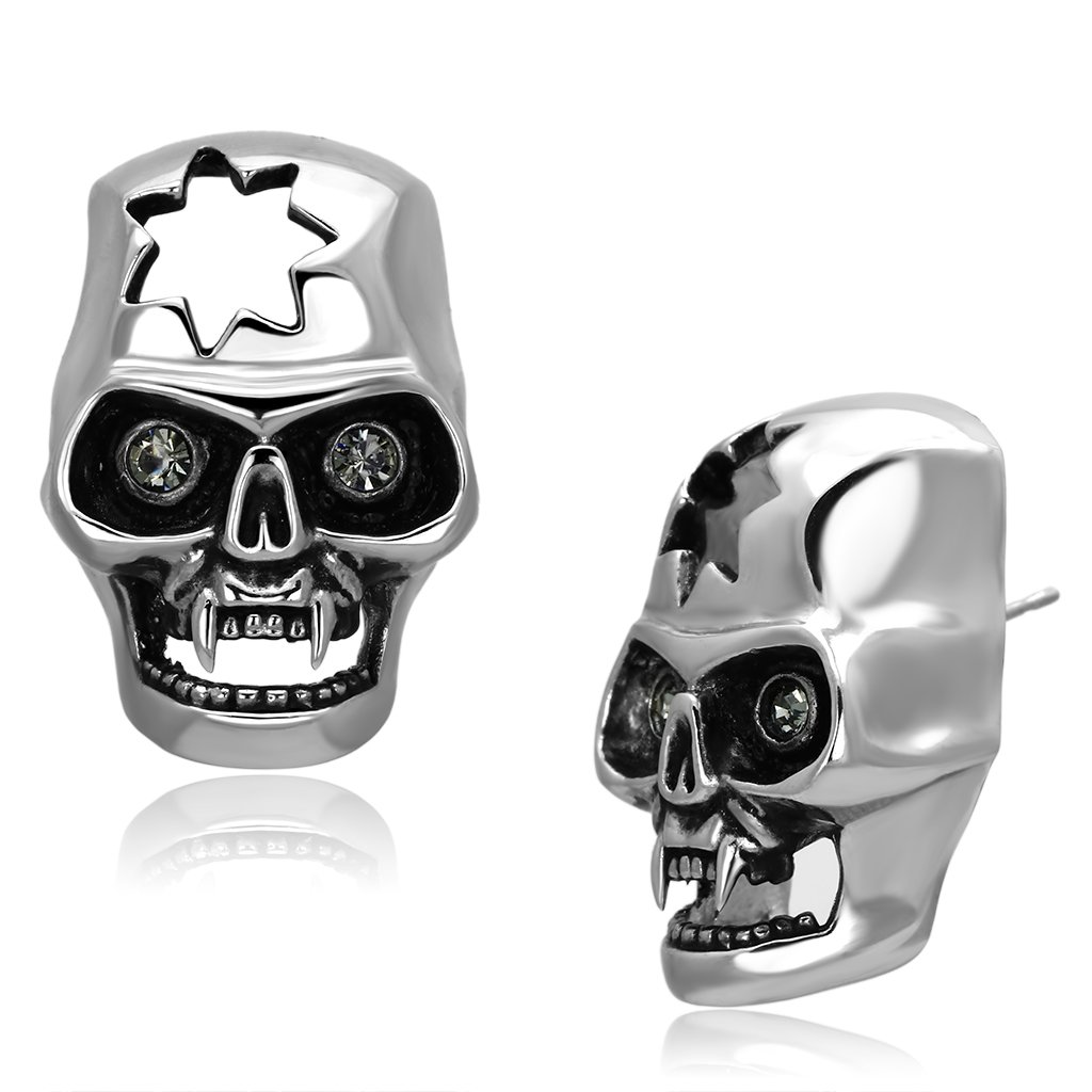 TK1130 High Polished Stainless Steel Earrings featuring a black diamond crystal centerpiece, showcasing a modern and elegant design.