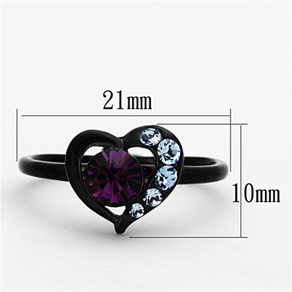 TK1300 IP Black Stainless Steel Ring featuring a top-grade amethyst crystal centerpiece, showcasing a sleek and modern design.