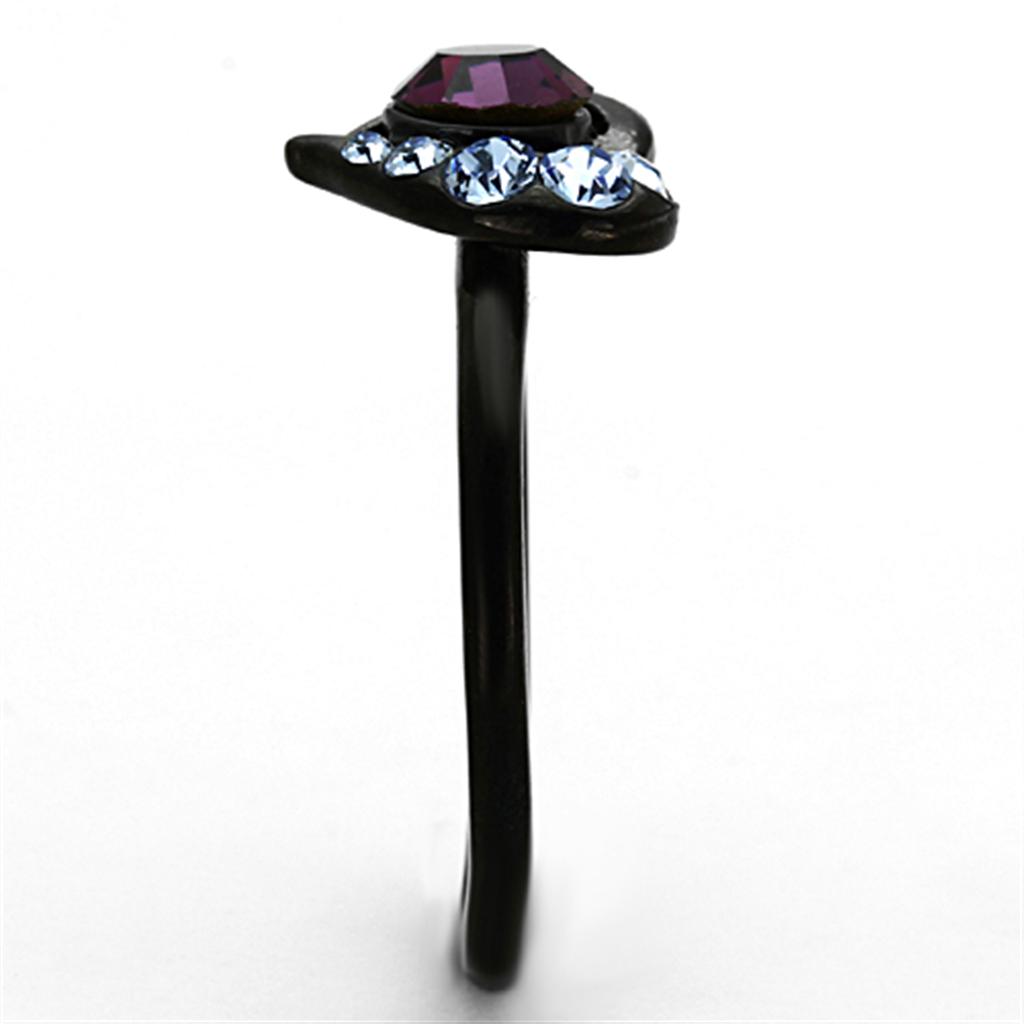 TK1300 IP Black Stainless Steel Ring featuring a top-grade amethyst crystal centerpiece, showcasing a sleek and modern design.