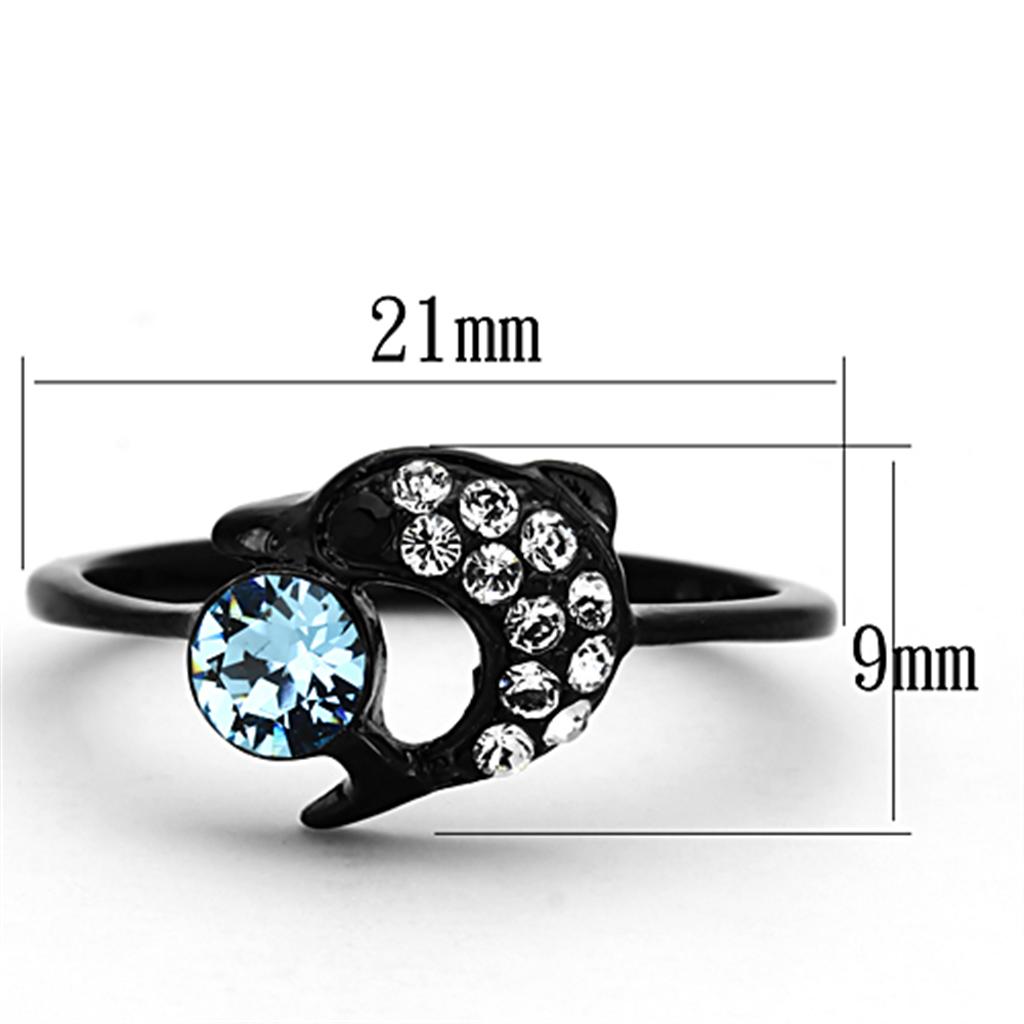 Black ring with crystal dolphin.