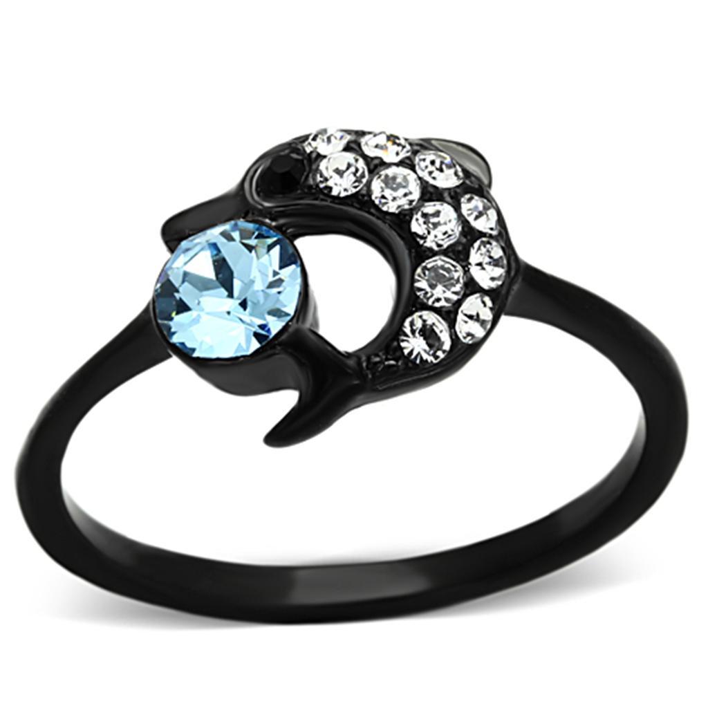 Black dolphin ring with gemstones.
