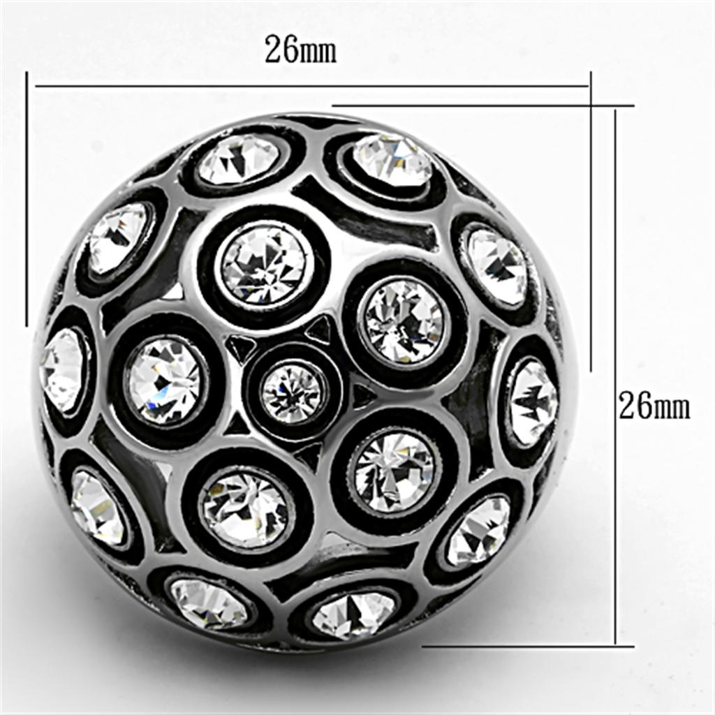 TK1325 High Polished Stainless Steel Ring featuring a clear top-grade crystal centerpiece, showcasing its elegant design and shiny finish.