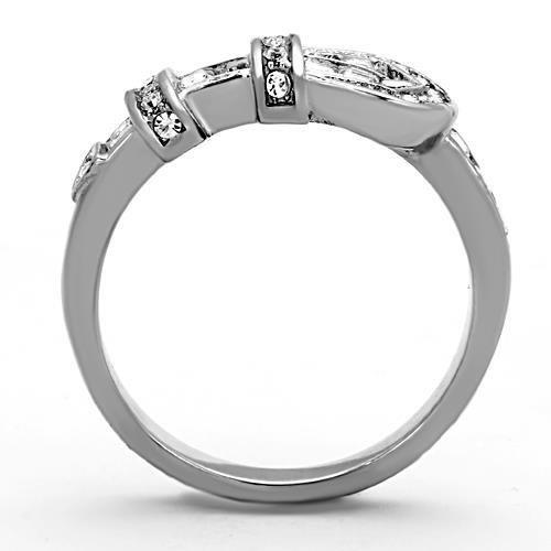 TK1334 High Polished Stainless Steel Ring featuring a clear top grade crystal centerpiece, showcasing its elegant design and shiny finish.
