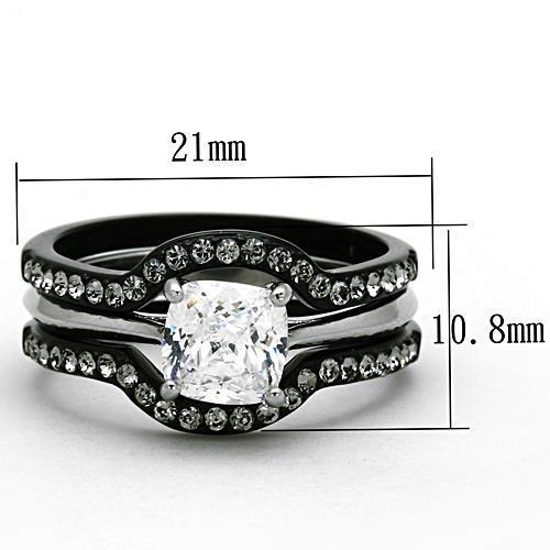 TK1343 Two-Tone IP Black Stainless Steel Ring featuring a clear AAA Grade CZ stone, showcasing a modern and elegant design.