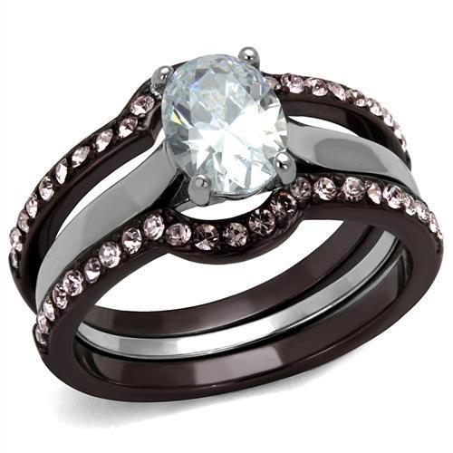 TK1344PC Two Tone IP Dark Brown Stainless Steel Ring featuring a clear AAA Grade CZ stone, showcasing a modern and elegant design.