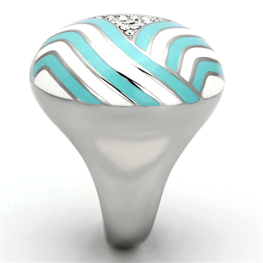 TK1138 High Polished Stainless Steel Ring featuring a clear top-grade crystal centerpiece, showcasing its elegant design and shiny finish.