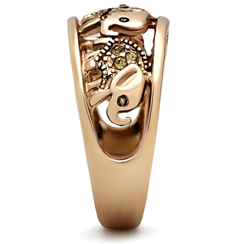 TK1380 IP Rose Gold Stainless Steel Ring featuring a vibrant citrine yellow top-grade crystal, showcasing elegance and durability.