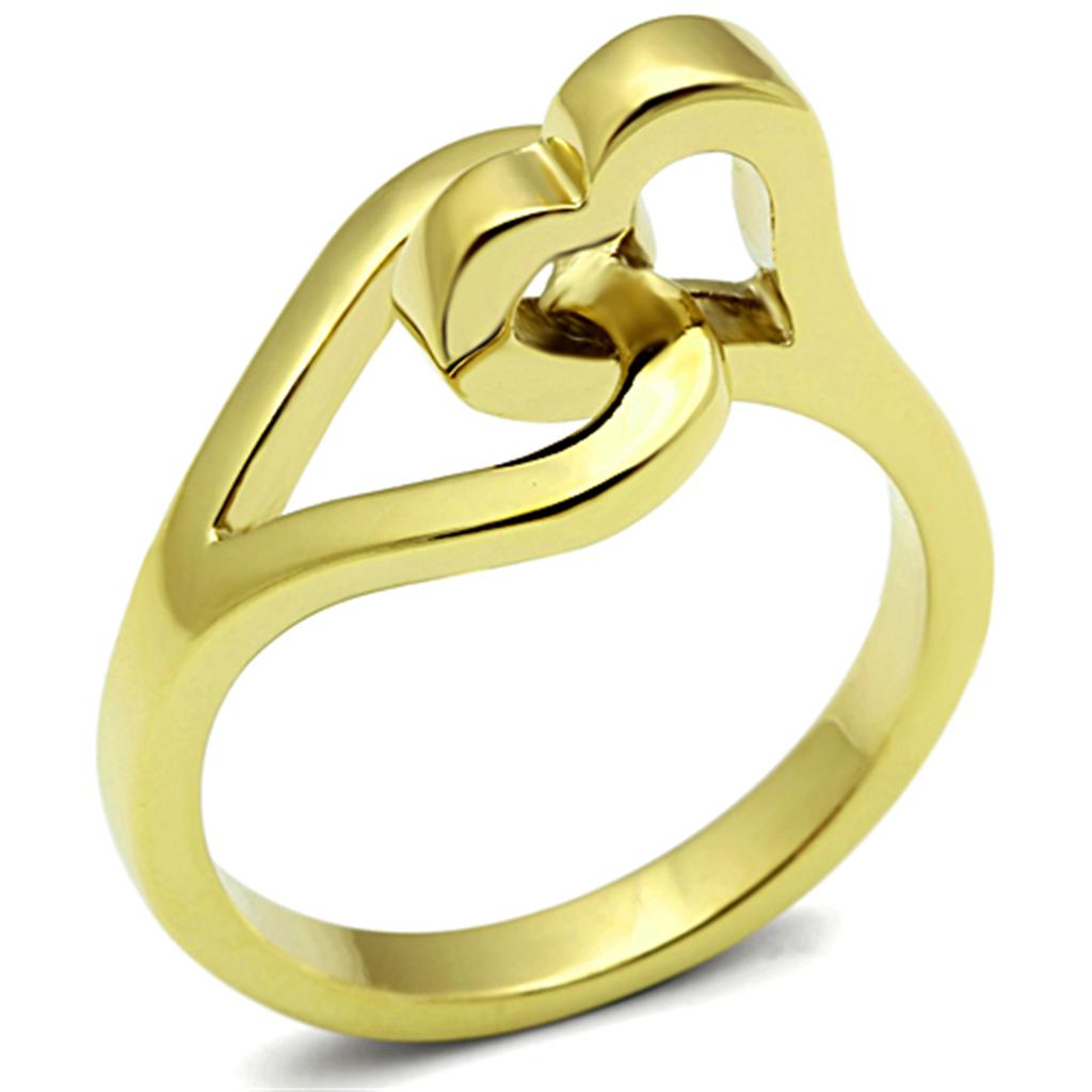 TK1382 IP Gold Stainless Steel Ring with a sleek, minimalist design, showcasing its shiny gold finish and absence of stones.