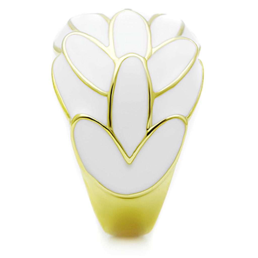 TK1387 IP Gold Stainless Steel Ring with a sleek, minimalist design, showcasing its shiny gold finish and smooth edges.