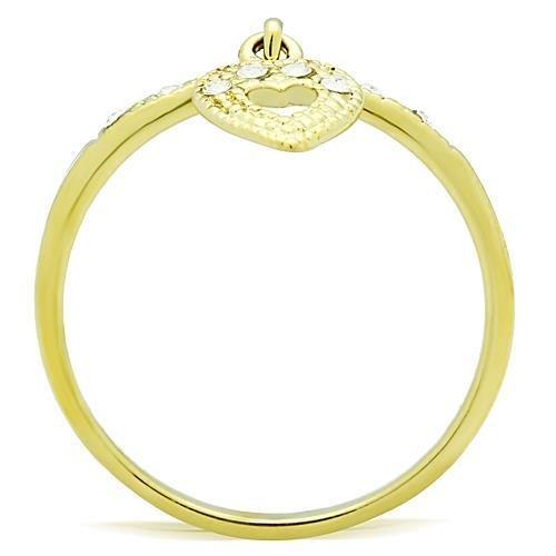 TK1395 IP Gold Stainless Steel Ring featuring a clear top-grade crystal centerpiece, showcasing a luxurious and elegant design.
