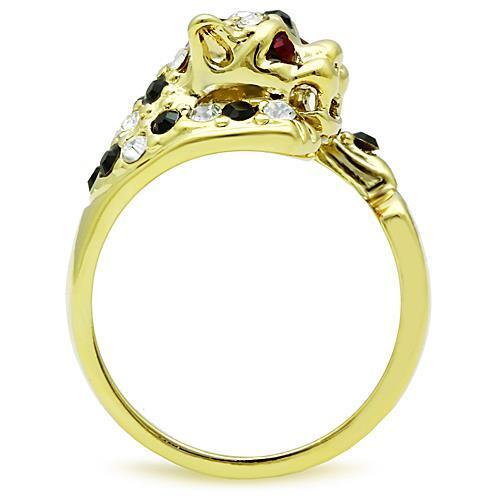 TK1401 IP Gold Stainless Steel Ring featuring a multi-color top-grade crystal, showcasing a luxurious design and durable material.