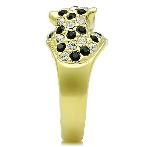 TK1401 IP Gold Stainless Steel Ring featuring a multi-color top-grade crystal, showcasing a luxurious design and durable material.