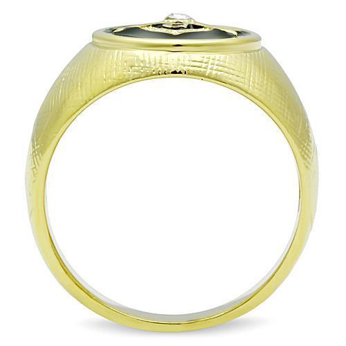 TK1403 IP Gold Stainless Steel Ring featuring a clear top-grade crystal centerpiece, showcasing a luxurious design and durable material.