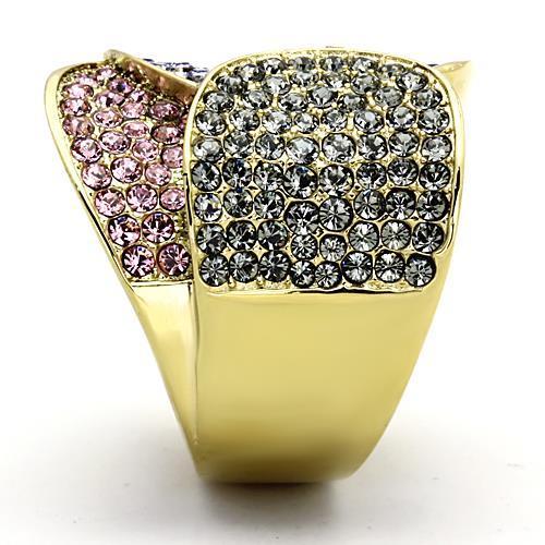 TK1420 IP Gold Stainless Steel Ring featuring a multi-color top-grade crystal, showcasing its elegant design and luxurious finish.