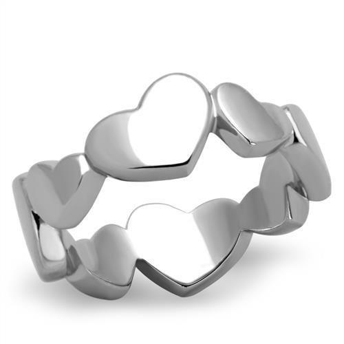 TK1433 High Polished Stainless Steel Ring with a sleek, shiny finish, showcasing a minimalist design without any stones.