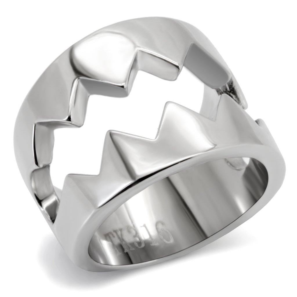 TK143 High Polished Stainless Steel Ring with a sleek, shiny finish, showcasing its minimalist design without any stones.