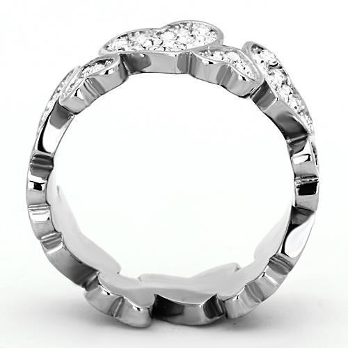 TK1443 High Polished Stainless Steel Ring featuring a clear top grade crystal, showcasing a sleek and modern design.