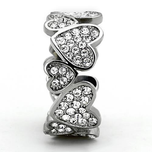 TK1443 High Polished Stainless Steel Ring featuring a clear top grade crystal, showcasing a sleek and modern design.