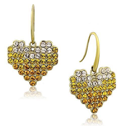 TK1455 IP Gold Stainless Steel Earrings featuring multi-color top-grade crystals, showcasing elegance and durability.