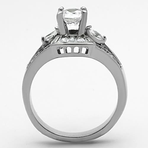 TK1451 High Polished Stainless Steel Ring featuring a clear AAA Grade CZ stone, showcasing its elegant design and shine.