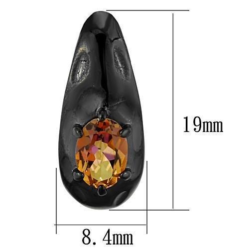 TK1452 IP Black Stainless Steel Earrings featuring Citrine stones, showcasing a modern design with a sleek finish.