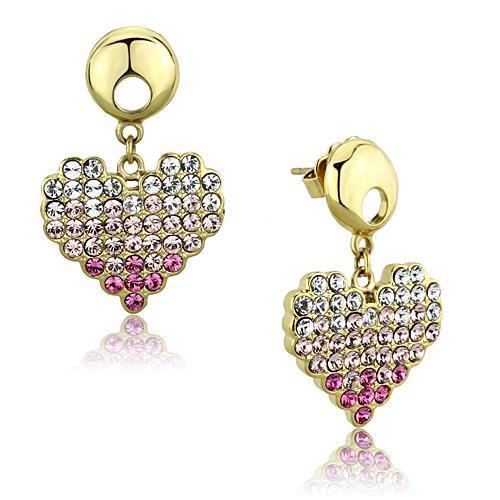 TK1456 IP Gold Stainless Steel Earrings with multi-color top-grade crystals, showcasing a luxurious design.