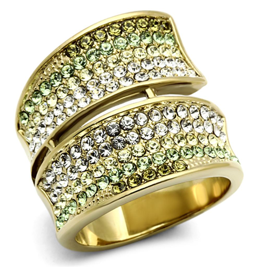 TK1146 IP Gold Stainless Steel Ring featuring a multi-color top-grade crystal, showcasing a luxurious design and durable material.