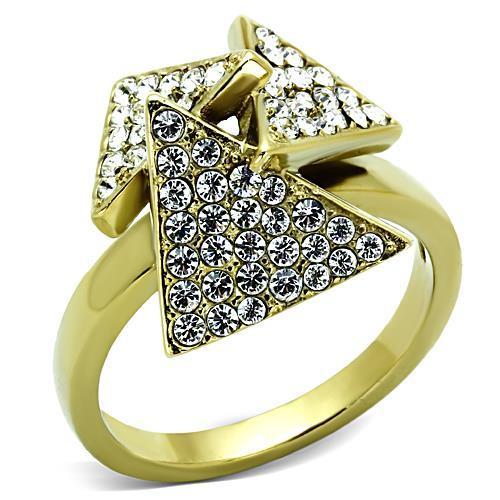 TK1485 IP Gold Stainless Steel Ring featuring a clear top-grade crystal centerpiece, showcasing a luxurious and elegant design.