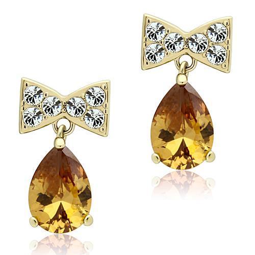 TK1487 IP Gold Stainless Steel Earrings featuring AAA Grade champagne CZ stone, elegantly designed for a luxurious look.