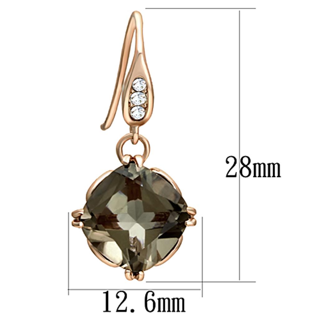 TK1509 IP Rose Gold Stainless Steel Earrings featuring a smoky quarter stone, elegantly designed for comfort and style.