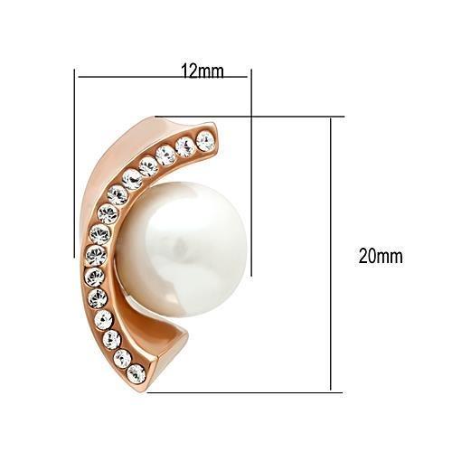 TK1510 IP Rose Gold Stainless Steel Earrings featuring synthetic white pearls, elegantly designed for a luxurious look.