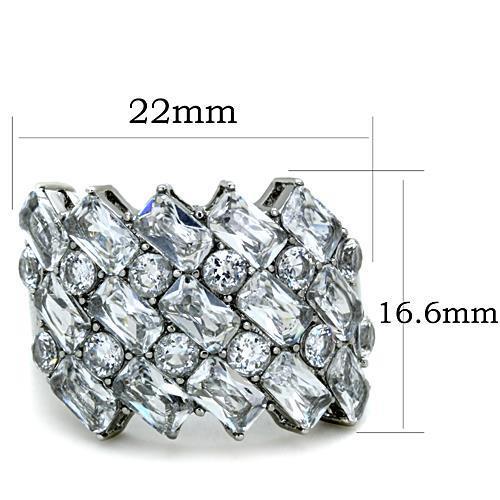 TK1522 High Polished Stainless Steel Ring featuring a clear AAA Grade CZ stone, showcasing its elegant design and shiny finish.