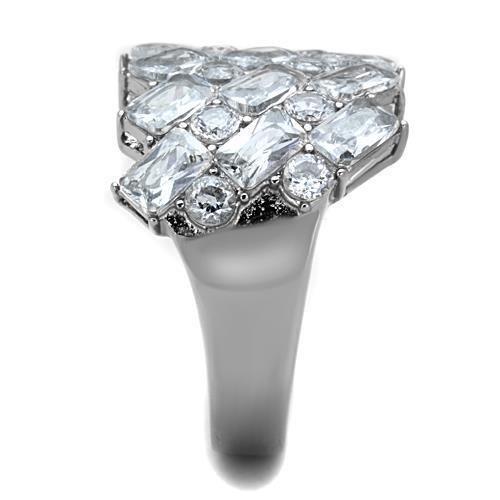 TK1522 High Polished Stainless Steel Ring featuring a clear AAA Grade CZ stone, showcasing its elegant design and shiny finish.