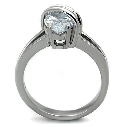 TK1531 High Polished Stainless Steel Ring featuring a clear AAA Grade CZ center stone, showcasing its elegant design and shine.
