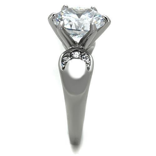 TK1536 High Polished Stainless Steel Ring featuring a clear AAA Grade CZ stone, showcasing its elegant design and shiny finish.