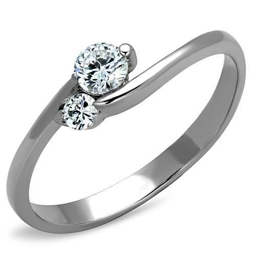 TK1544 High Polished Stainless Steel Ring featuring a clear AAA Grade CZ stone, showcasing a sleek and modern design.